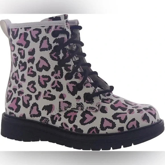 Skechers Gravlen NWOT Boots Excellent Cond.Pink Hearts Size 1 Youth Leopard - Picture 1 of 6